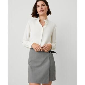 Ann Taylor Ruffle Neck Blouse - L Winter White